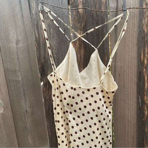 Mango Polka-dot satin-finish dress size 2 cream with brown spots - Picture 9 of 14
